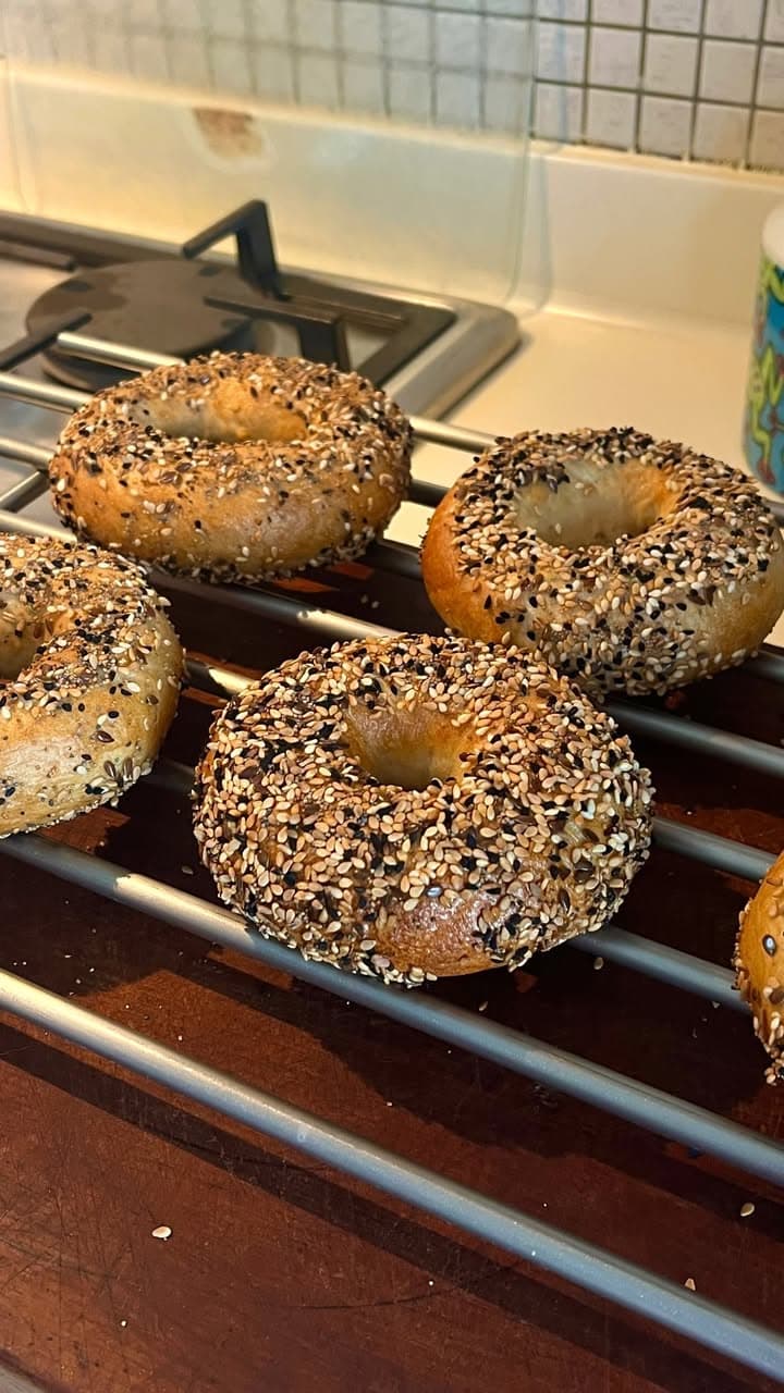 everything bagels on the cooling rack