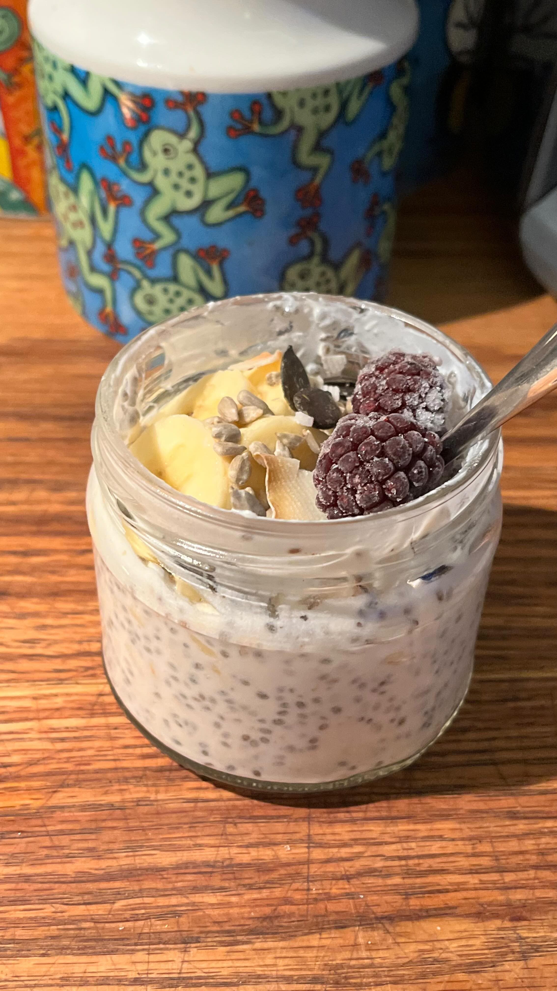 overnight chia jar with banana and berry