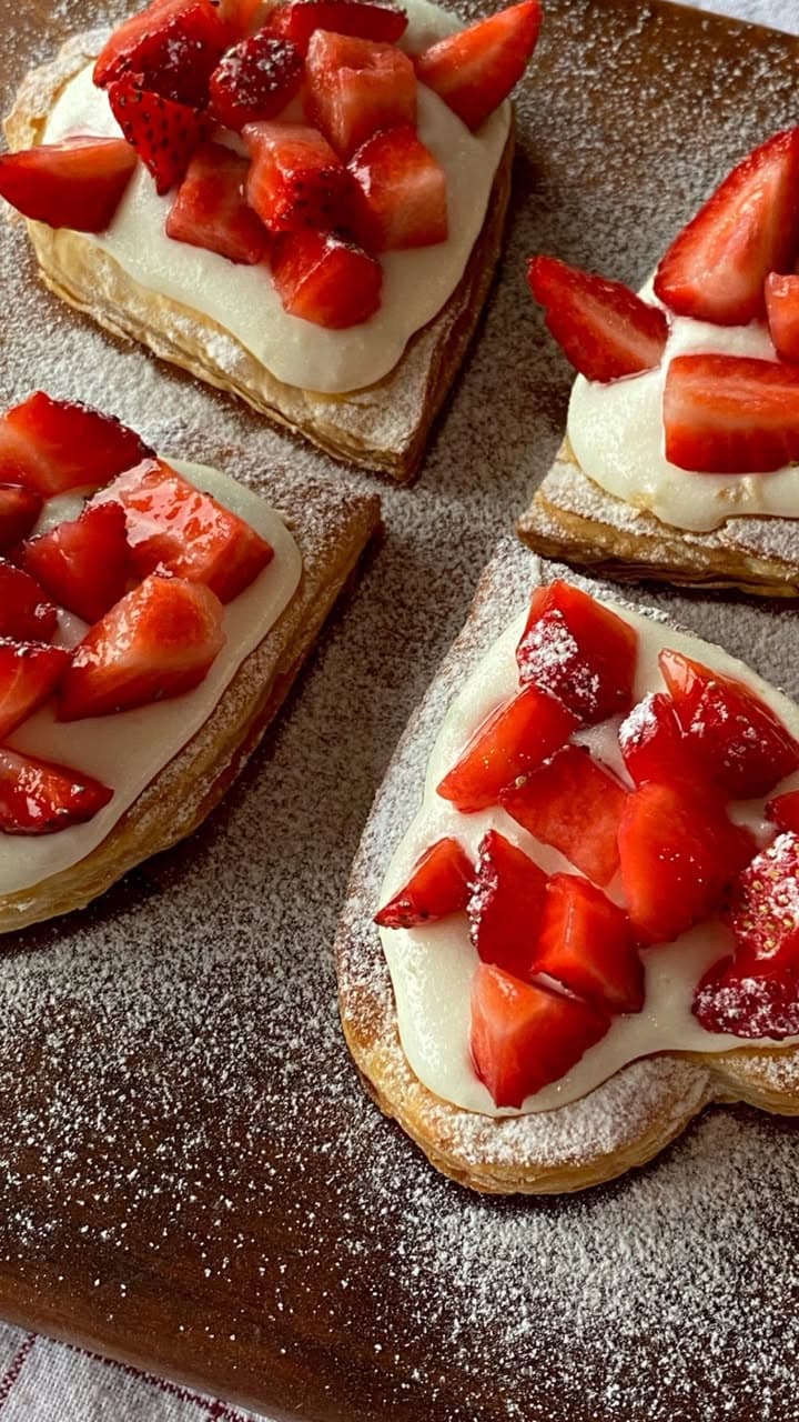 heart-shaped mille-feuille with strawberries