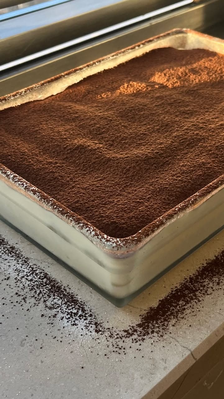 tiramisu dusted with cocoa